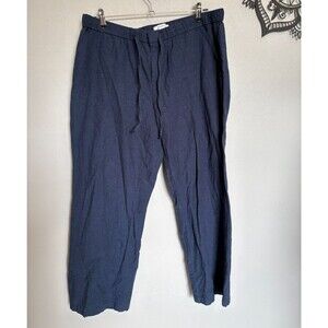 Liz Claiborne PL Petite Large Linen Pants Wide Leg Indigo